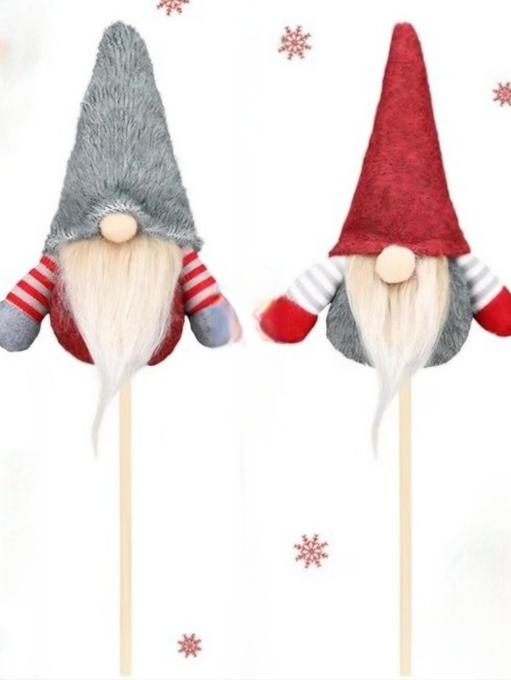 Holiday Gnome Plush Picks - Red & Gray Hats with Striped Arms. 6 Pieces. NEW.